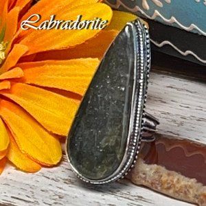 Labradorite Ring Large Handmade Gemstone Crystal 925 Silver Bohemian Ethnic New!
